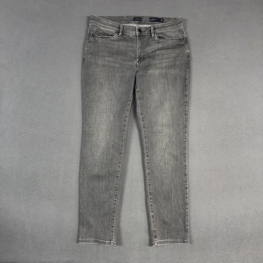 J Jill Jeans Womens 10 Gray Authentic Fit Slim Ankle Stretch Distressed Denim